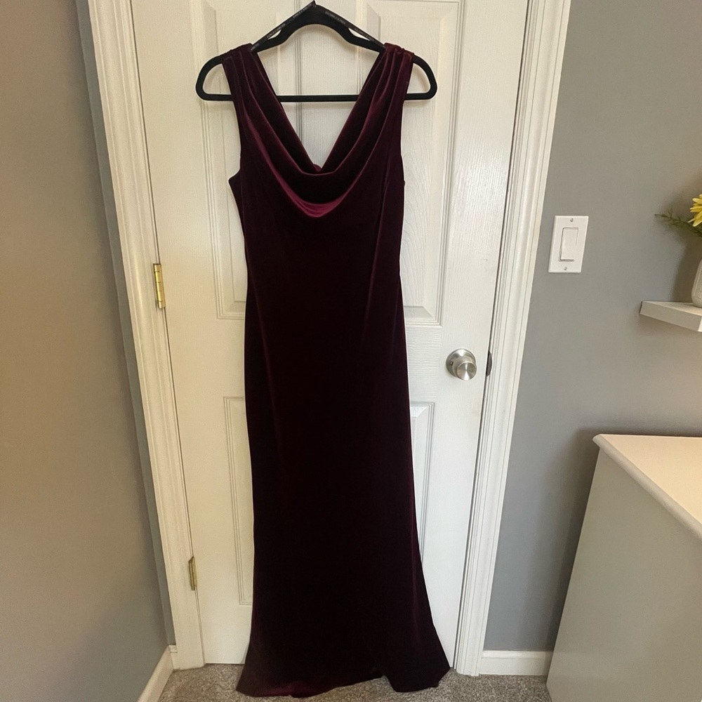 Velvet Wine Drape Neck Gown